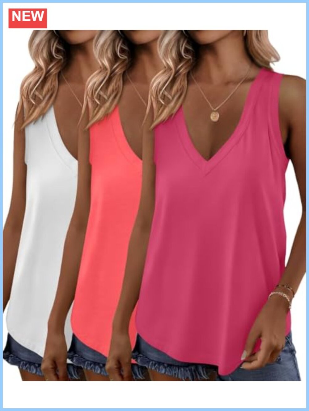 3 Pack Women's V Neck Loose Fit Tank Tops Sleeveless Summer Shirts